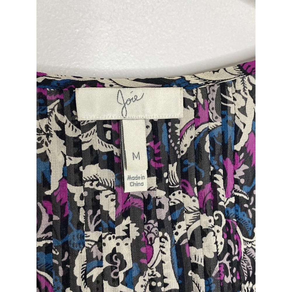 Joie Paisley 100% Silk Women’s Tassel Tie Keyhole Sheer Peasant Top Blouse Sz M - Picture 3 of 6
